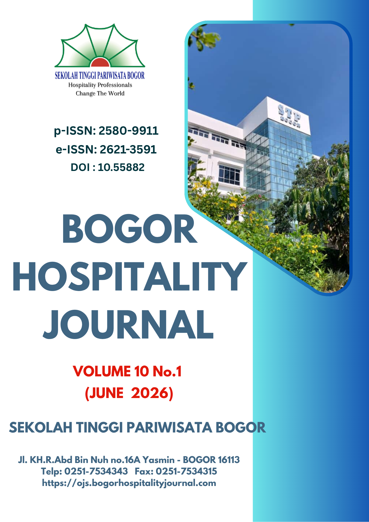 					View Vol. 10 No. 1 (2026): Bogor Hospitality Journal
				